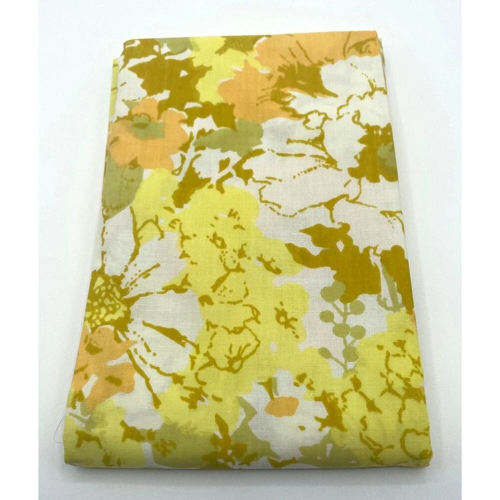 NEW Sears Vintage Percale Yellow Green Orange Floral QUEEN Pillowcase Retro